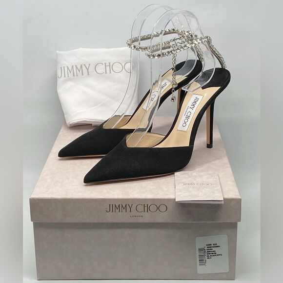 Jimmy Choo Black Suede Pumps with Crystal Embellishment size 38.5 - Picture 14 of 16